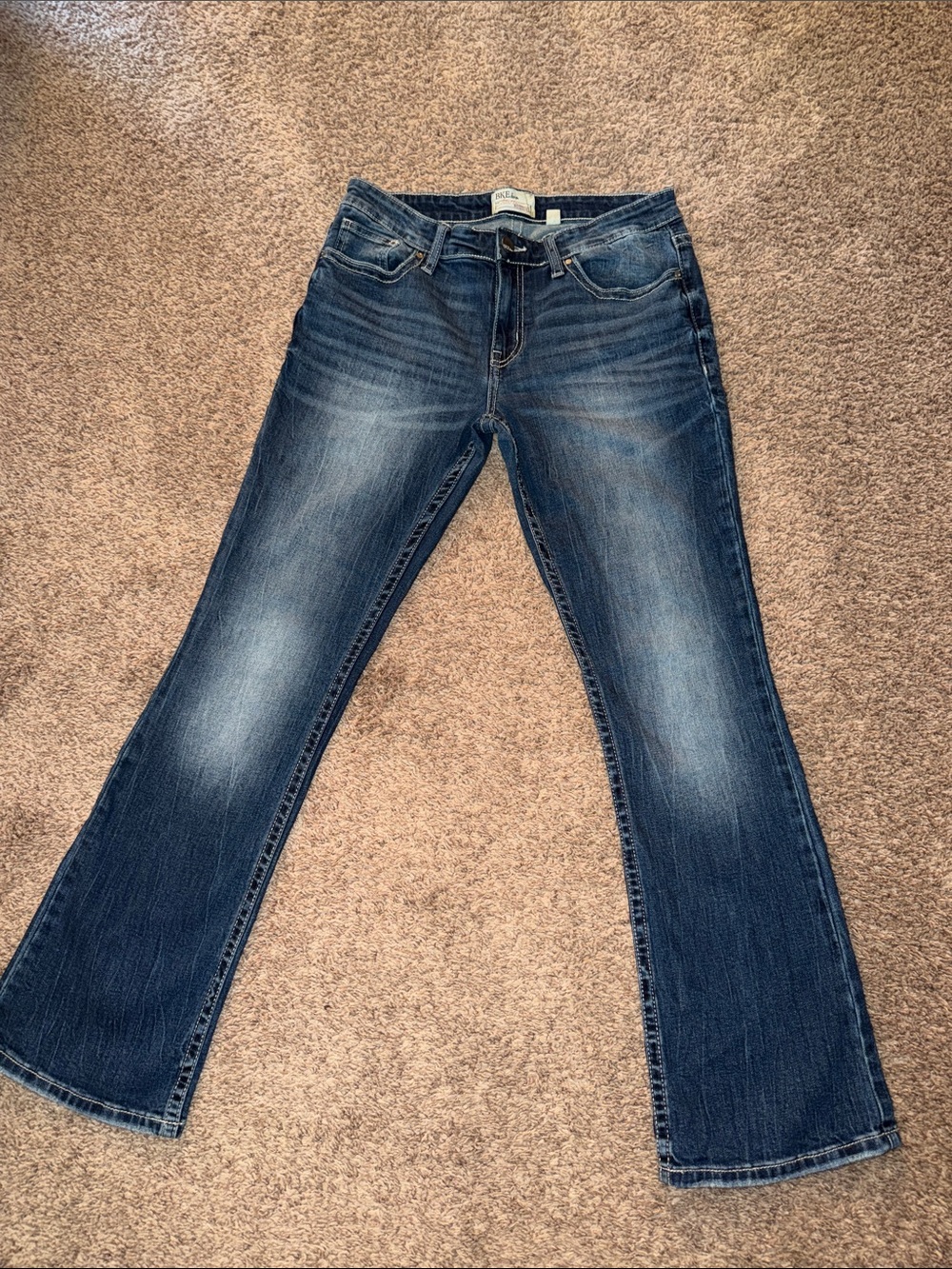 BKE Stella Low Rise Bootcut Jeans Distressed Blue Wash Sz 29R - Picture 1 of 12